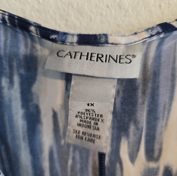 Catherines Tunic Top Womens 1X Blue  3/4 Sleeve Casual Basic Stretchy V-Neck - Picture 7 of 9